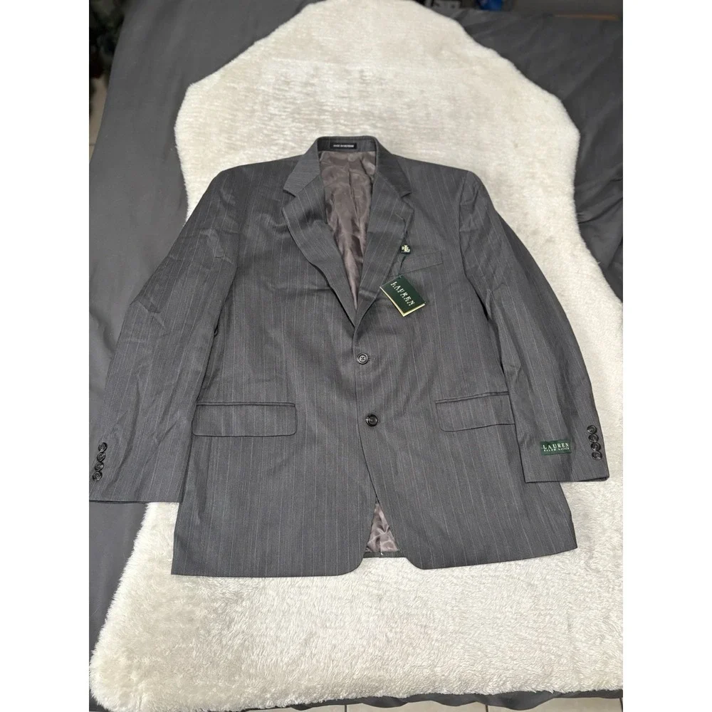 New Lauren Ralph Lauren Men's Gray Wool Striped Blazer Size‎ 43R